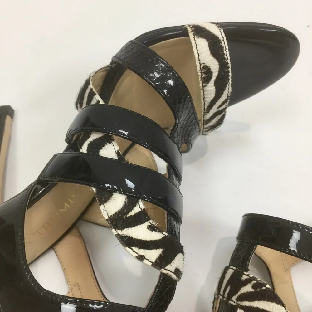 Ivanka Trump Haslets Spiked Cage Spike Heel Sandals Black/White Zebra Size 6 1/2